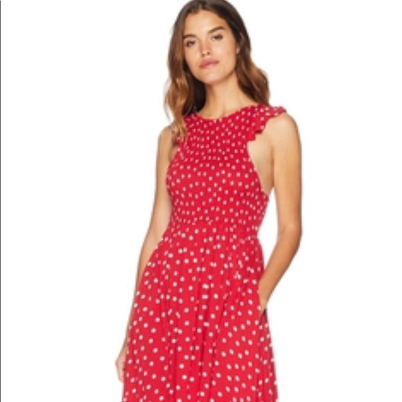 chambray butterflies midi dress in red